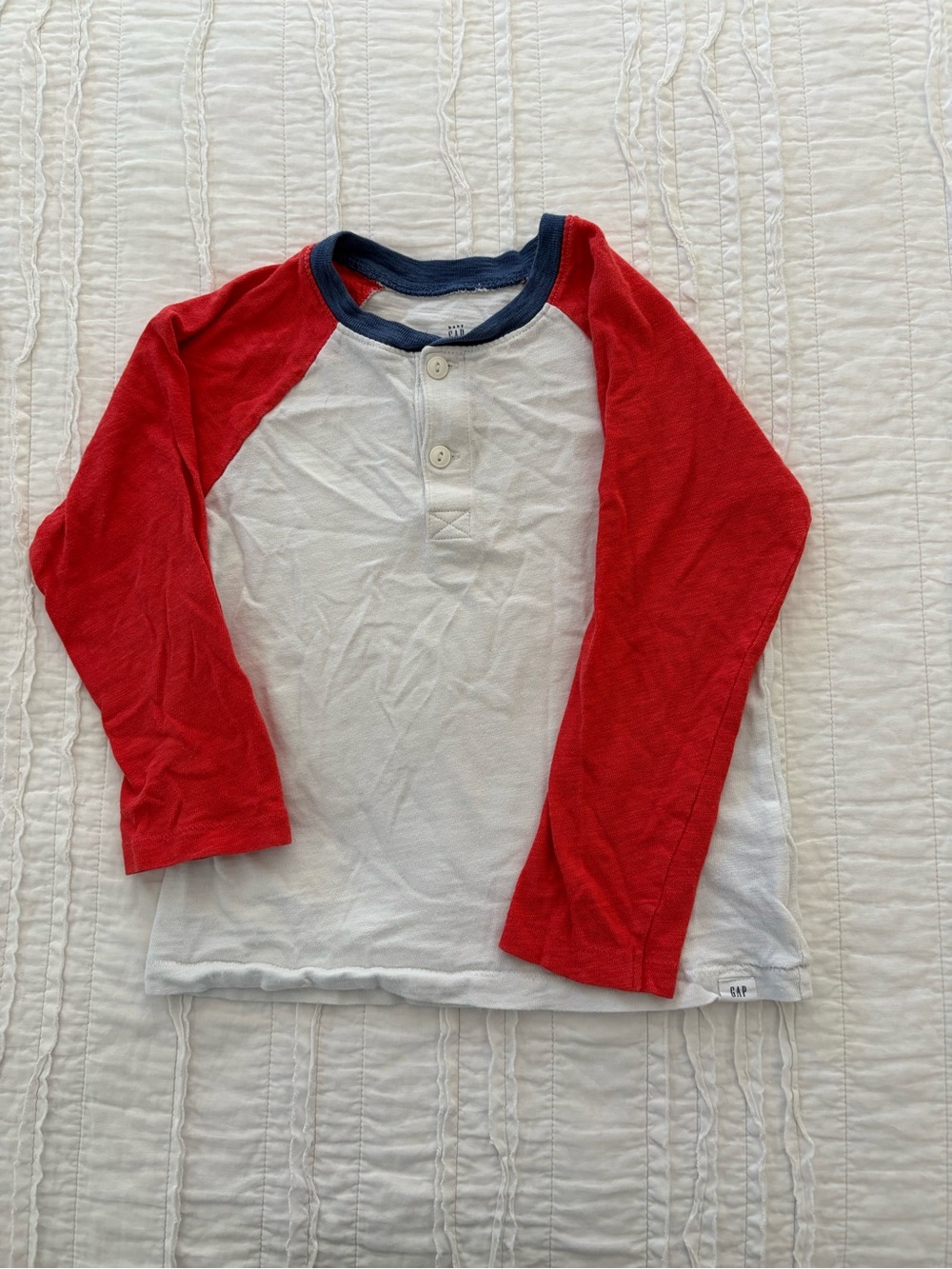 GAP White Body Long-Sleeve Henley with Red Raglan Sleeves